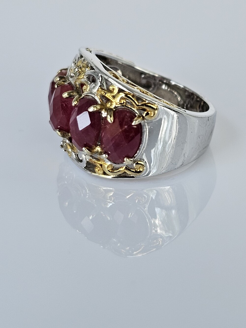 Genuine Rubies & Diamond Ring in Palladium Sterling Silver 18k Sz 6! See 2nd Pic - Picture 8 of 9